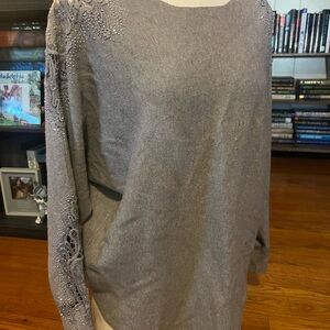 Chic Gray Women's Blouse with Lace Sleeves